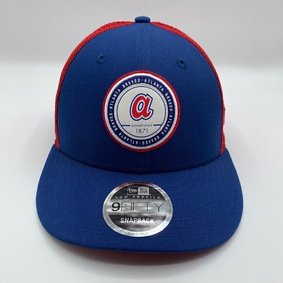 Atlanta Braves MLB Blue Red New Era Low Profile Snapback Trucker Hat New - Picture 2 of 6